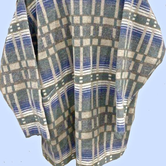 Vintage Wool Blanket Coat Jacket Lynn Pullman Blue Plaid M Pendleton Bode STYLE - Picture 2 of 3